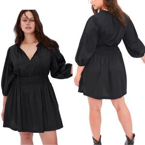 NWT GAP SMOCKED WAIST PUFF MINI DRESS‎ SZ MEDIUM TALL COTTON BLACK